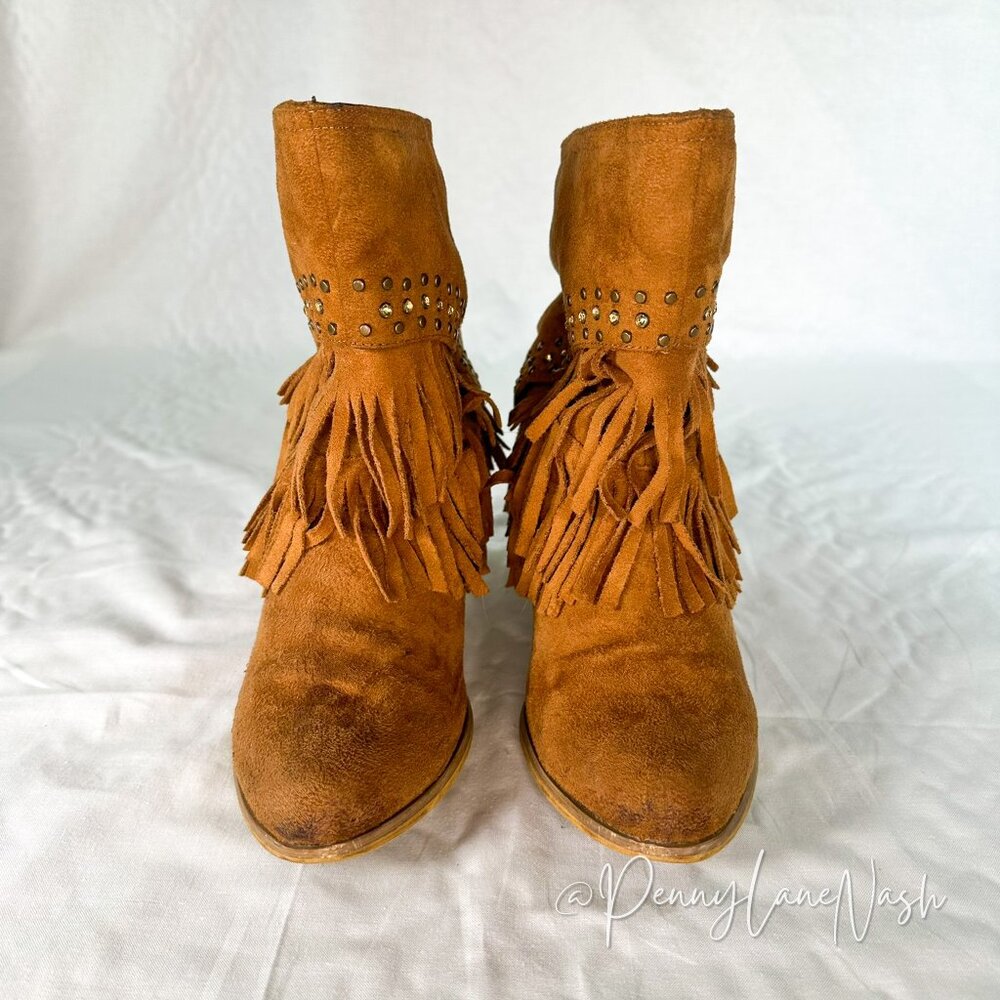 Not Rated Fringe Studded Western Boots Butterscotch Size 8 - Picture 2 of 8